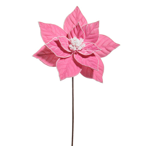 22" Pink Poinsettia Stem with Glitter Trim