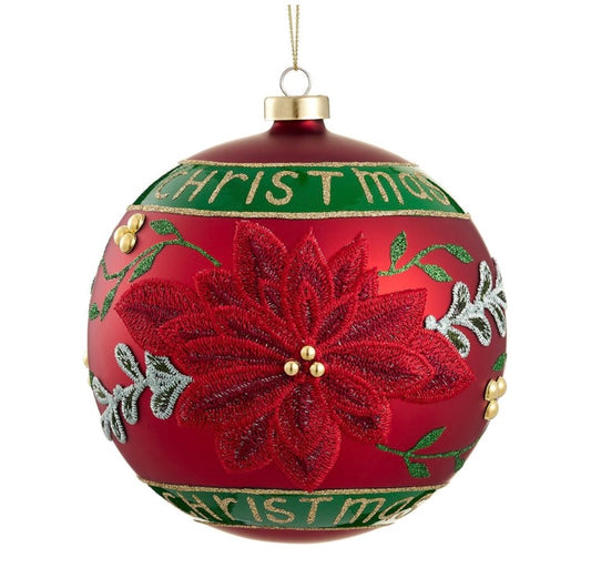 6” Merry Christmas Glass Ball Ornament – Red & Green