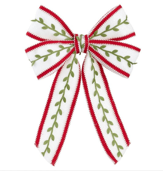 13” White & Green Holiday Bow with Clip