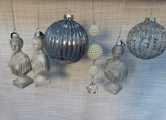 Mixed Silver & Pearl Ornament Set (6 pcs)