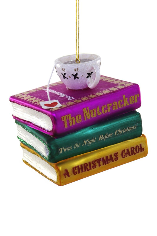 Holiday Classics Book Stack Ornament with Teacup