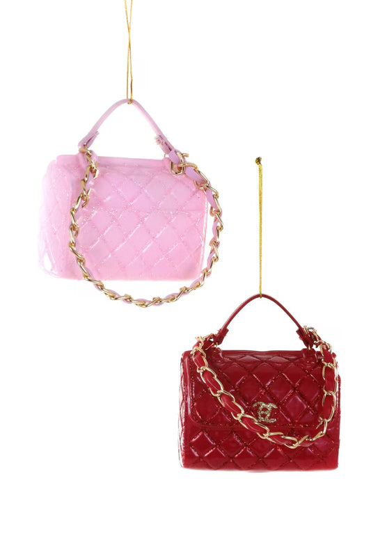 Glass Quilted Handbag Ornaments – Pink or Red
