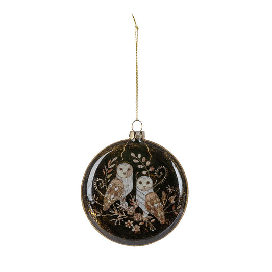 Woodland Owl Glass Ornament – 4.25"