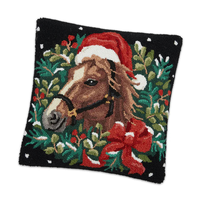 Santa Horse Hook Pillow – 18" x 18"