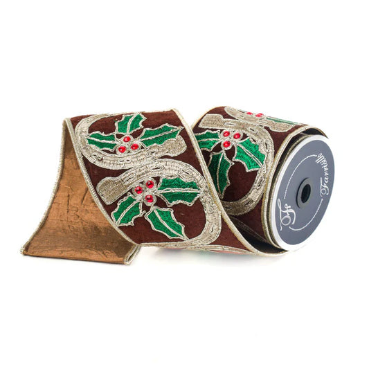 Farrisilk Horseshoe Holly Ribbon – 4" x 5 Yards