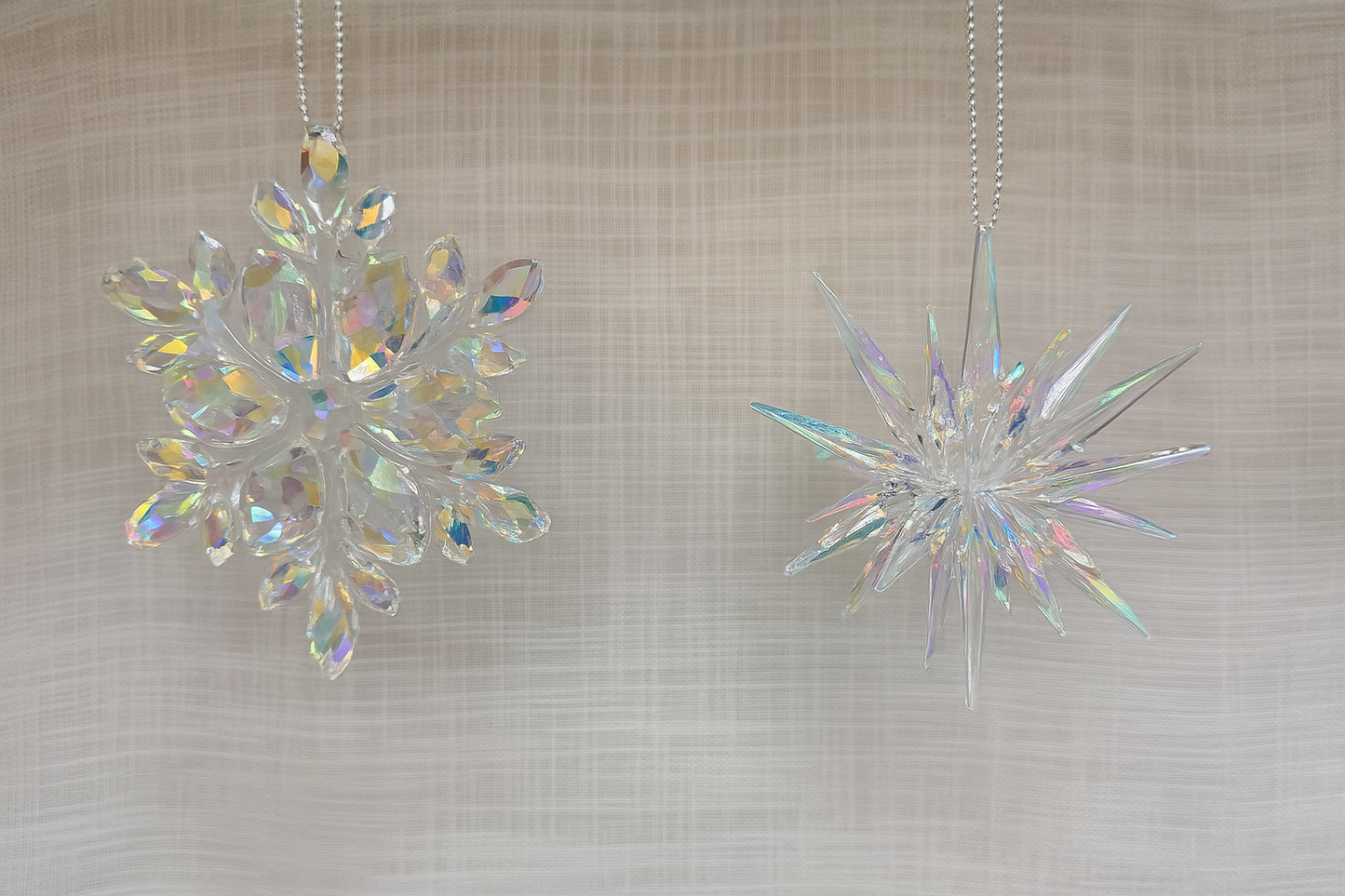 Iridescent Acrylic Snowflake & Starburst Ornament Set (5 Pieces)
