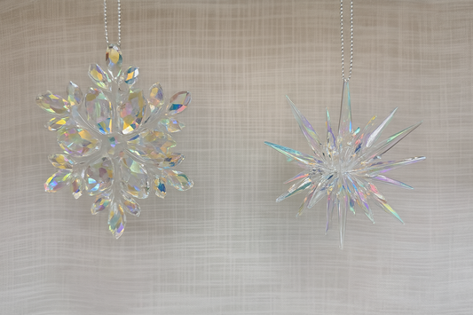 Iridescent Acrylic Snowflake & Starburst Ornament Set (5 Pieces)