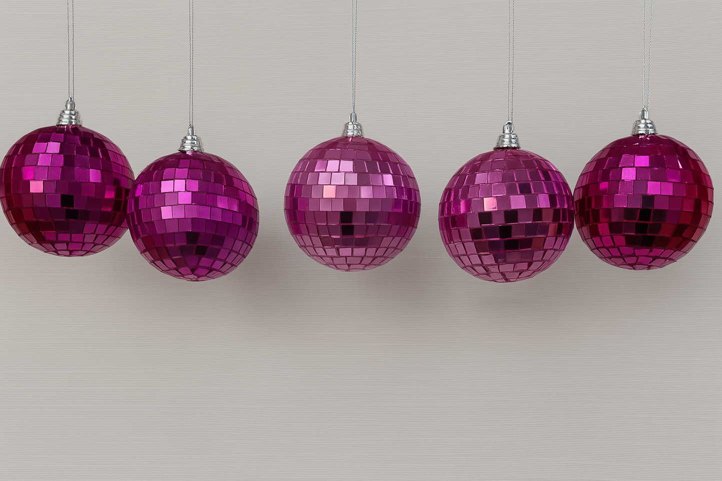 (5) Pink Disco Ball Ornament Set
