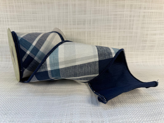 Blue Plaid Ribbon, 4" x 5 Yards