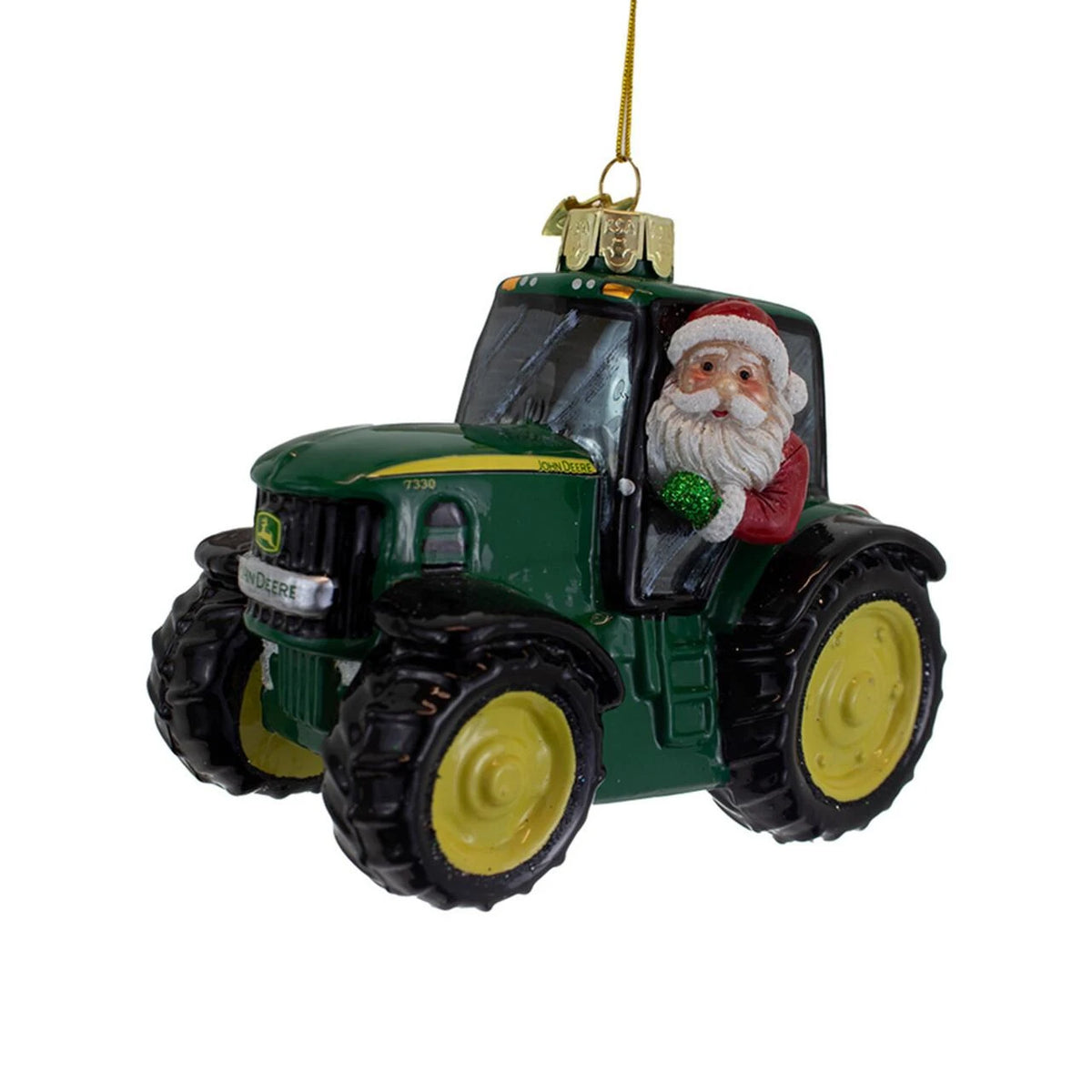 4.5" John Deere™ Santa Tractor Glass Ornament
