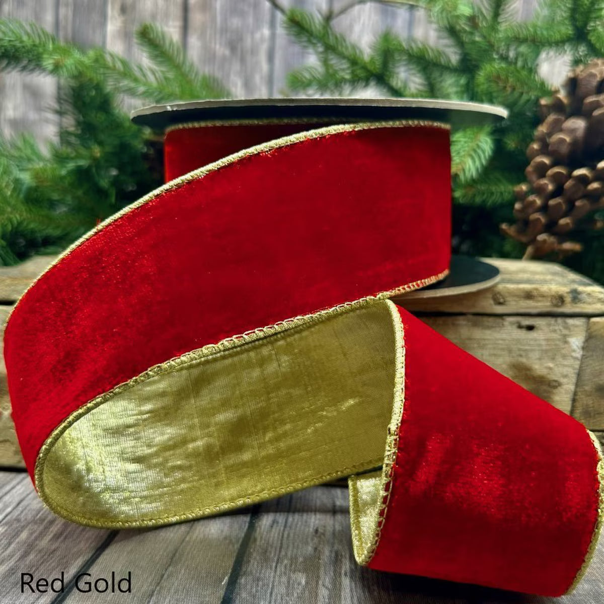 2.5" x 10 Yards Lush Velvet Ribbon – Red & Gold