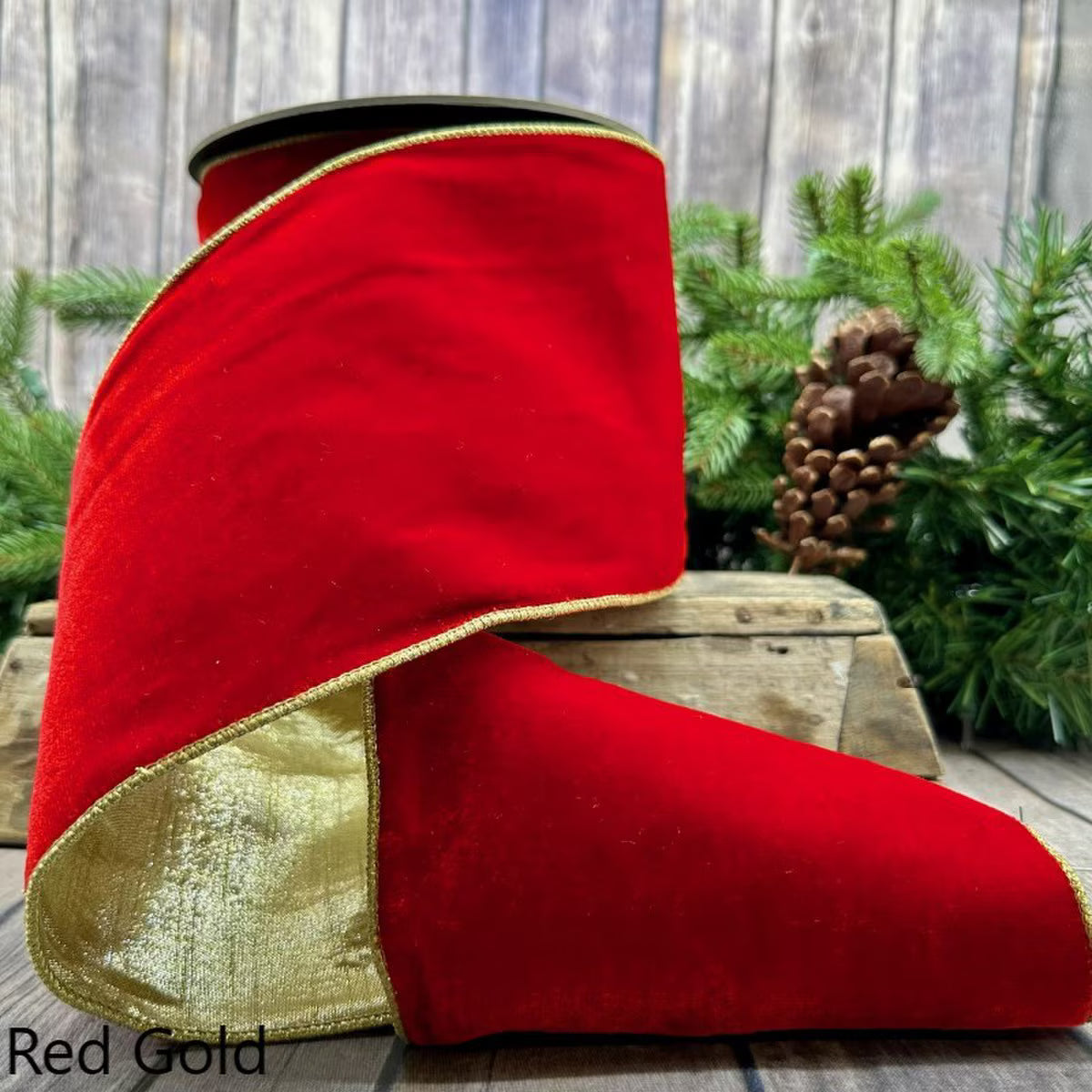 6" x 10 Yards Lush Velvet Ribbon – Red & Gold