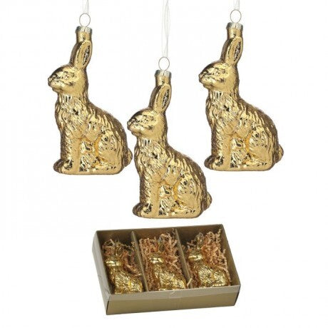 Gold Foiled Chocolate Bunny Glass Ornament Box Set – 4"