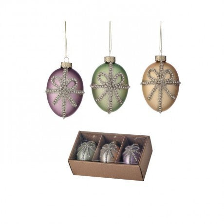 Royalty Jeweled Egg Glass Ornament Box Set – 3.5"