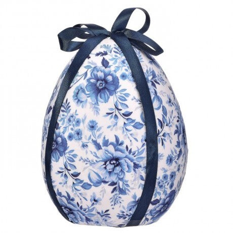 Fabric Toile Easter Egg with Bow – 7"