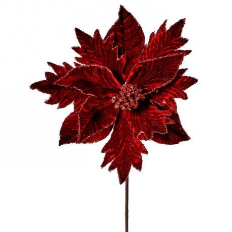 20” Burgundy Velvet Poinsettia Pick