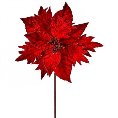 20” Dark Red Velvet Poinsettia Pick