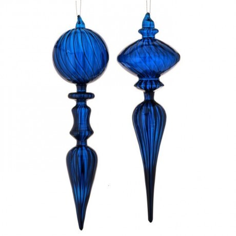 12" Blue Glass Opaque Finial Ornament