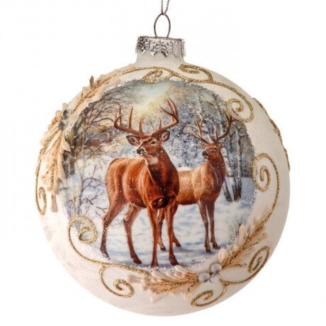 Winter Deer Glass Ball Ornament – 5"