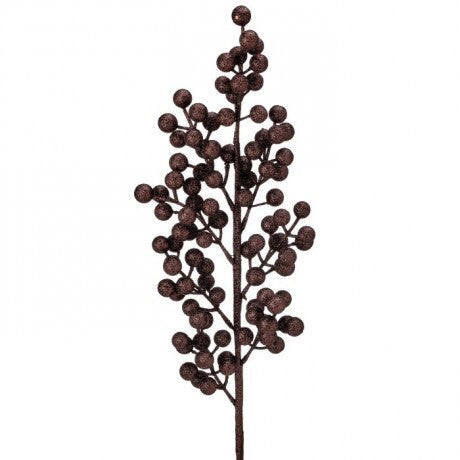 24" Glittered Berry Cluster Spray – Chocolate