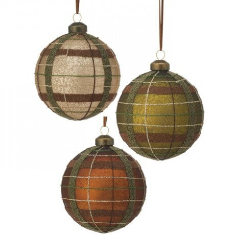 4" Heritage Plaid Glass Ball Ornament