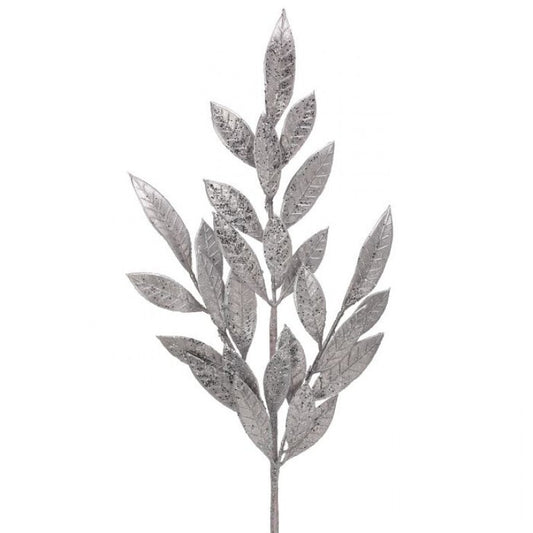 25” Silver Glitter Laurel Leaf Spray