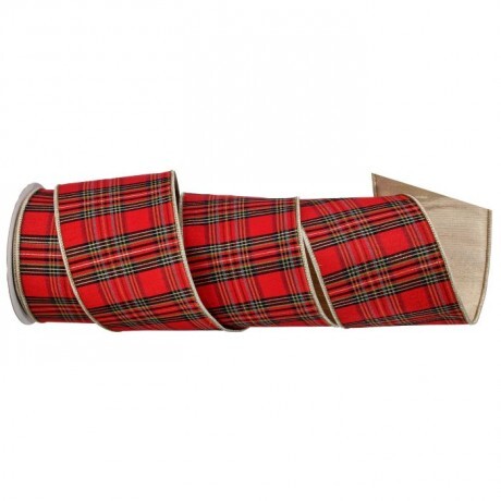 4" x 5yd Red Plaid Metallic Ribbon with Gold Backing