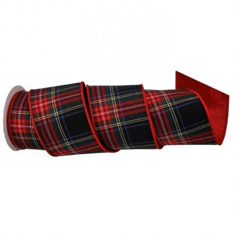 Wool Traditional Tartan Plaid with Metallic Red Back, 4" x 5 Yards