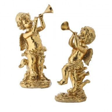 8" Gilded Cherub Figurines – Set of 2
