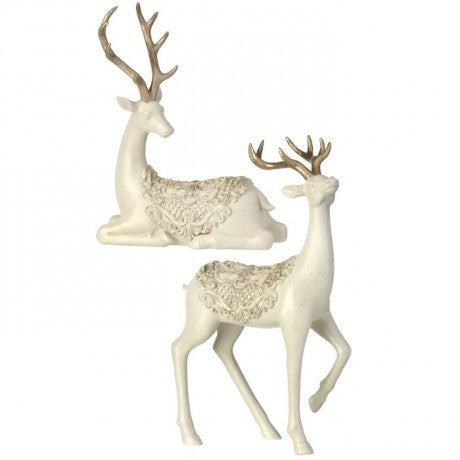 Ivory & Gold Reindeer Figurines – Set of 2 (11.5" & 14")