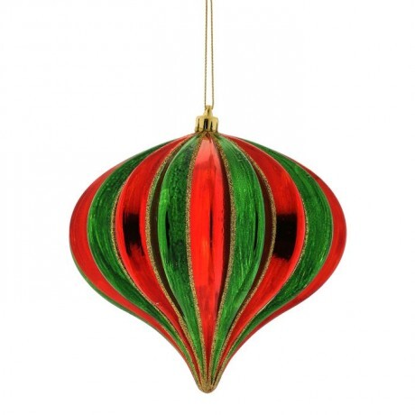 5.5" Red & Green Finial Stripe Shatterproof Ornament