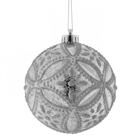 130mm Silver Mercury Glitter Scroll Shatterproof Ornament