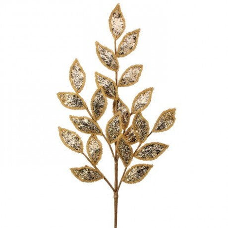 29" Champagne Glitter Leaf Spray