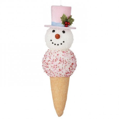 14" Snowman Ice Cream Cone Ornament