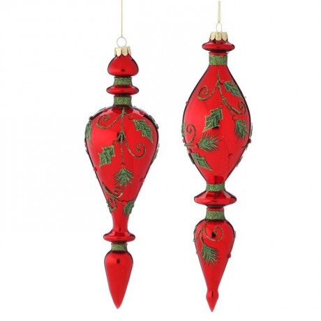 9"–10" Red & Green Holly Finial Ornaments – Sold Separately