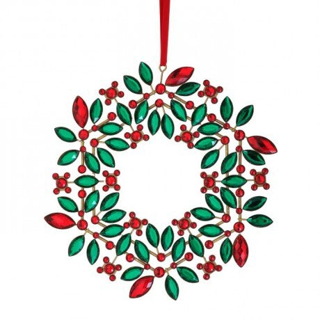 9.5" Jeweled Red & Green Wreath Ornament
