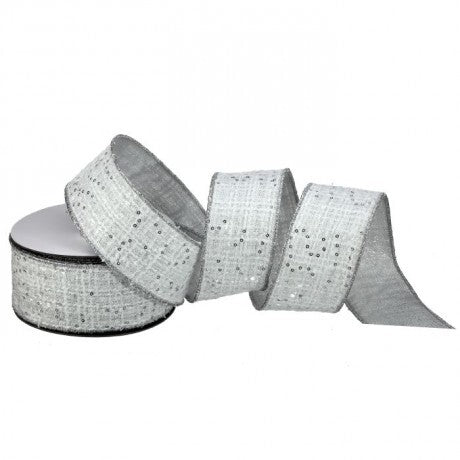 Sequin Tweed Ribbon, White, 2.5" x 10 Yards