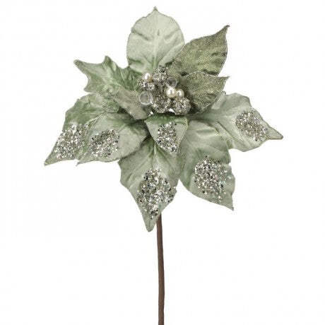 28" Grande Glamour Poinsettia Pick – Mint & Silver