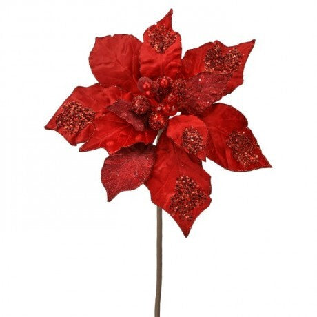 Red Glitter Poinsettia Pick – 28"