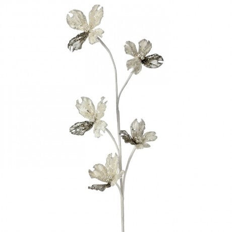 36" Glittered Dogwood Spray – Ivory & Platinum
