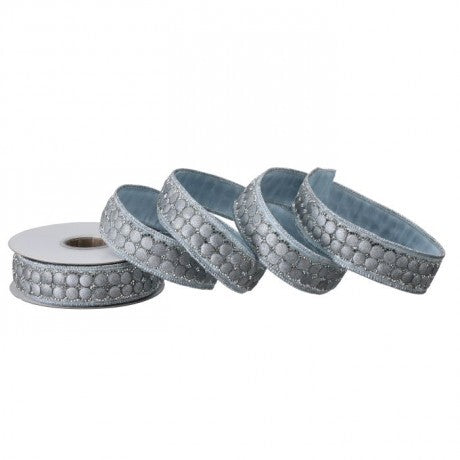 Antique Blue Velvet Ribbon with Embroidered Bubble Detail – 1.5" x 5 Yards