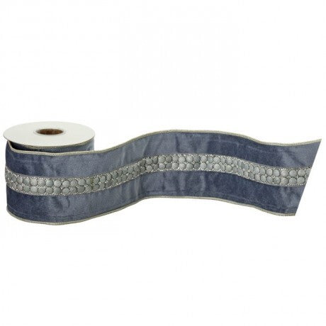 Antique Blue Velvet Ribbon with Bubble Detail – 4" x 5 Yards