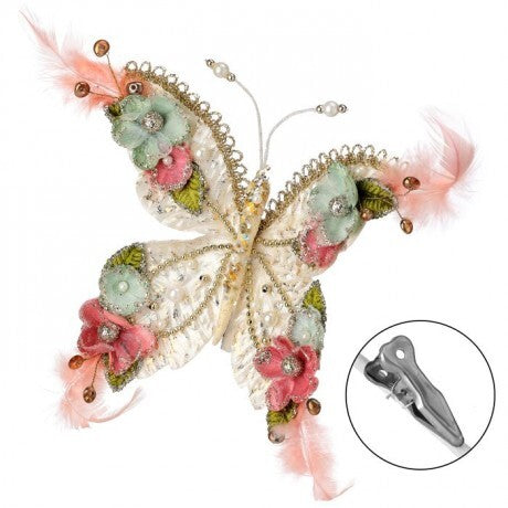 7" Floral Jeweled Butterfly Clip – Gold, Coral &amp; Mint
