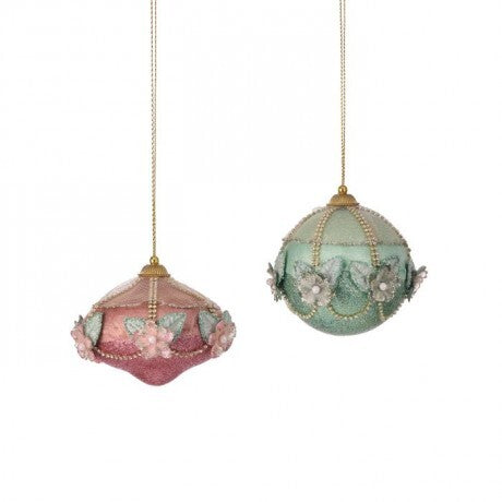 4.5" Glittered Pearl Floral Ornaments – Ball & Onion – Sold Separately
