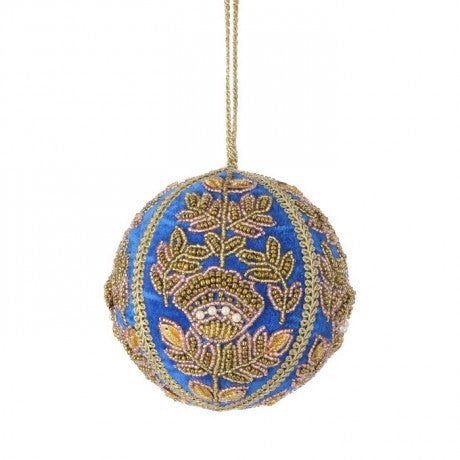 4" Embroidered Velvet Ornament – Blue, Gold &amp; Lilac