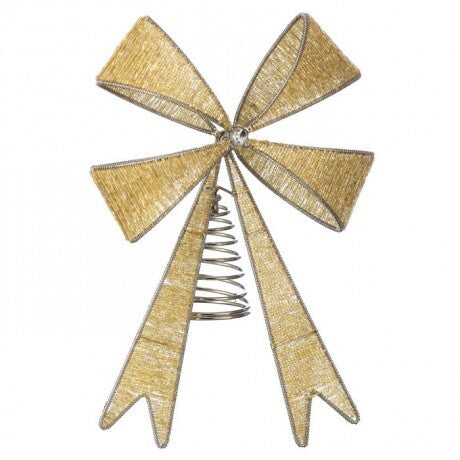 Beaded Champagne Bow Tree Topper – 11"