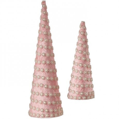 Blush Velvet Beaded Cone Tree Set (12" & 18")