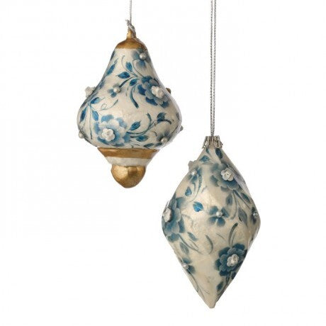Capiz Floral Drop or Finial Ornament – Blue & White