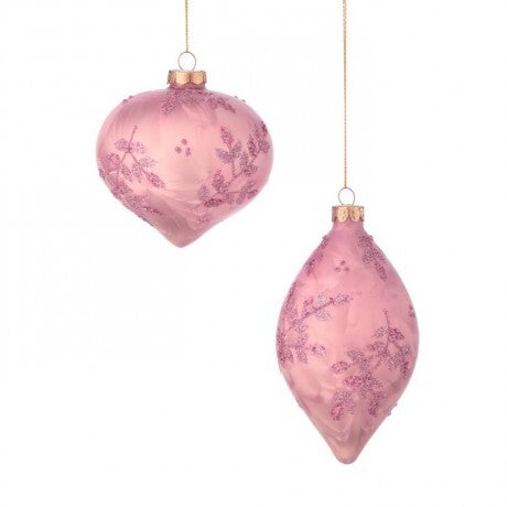 Blush Pink Glittered Glass Onion & Finial Ornaments