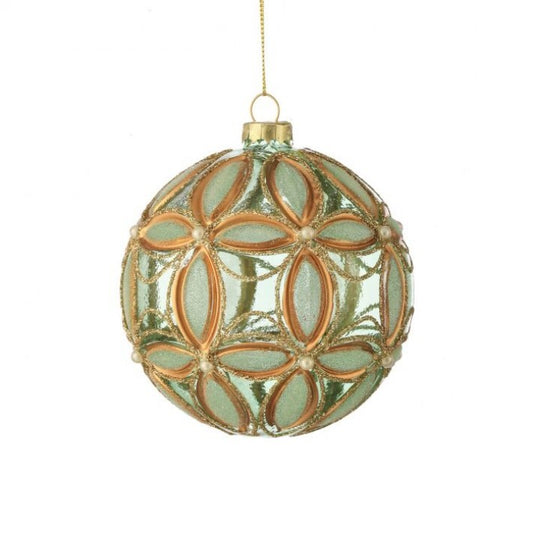 Mint & Gold Geometric Glass Ornament – 4"